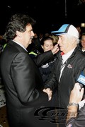 NASCAR's Mike Helton congratulates Roger Penske at Daytona
